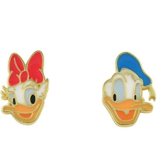 Silver Plated Mismatched Stud Earrings Donald and Daisy Duck